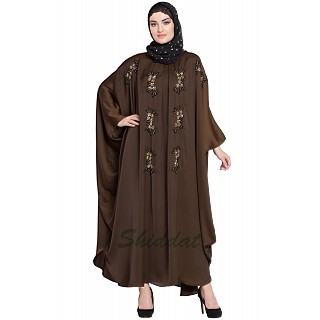 Designer Kaftan abaya with Handwork- Brown